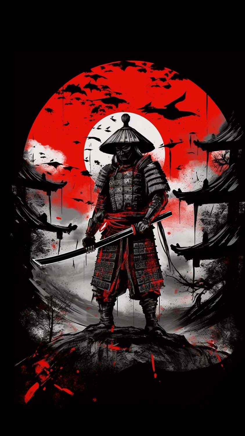 Samurai anime bushido dark mode japan red sun ronin samurai super  warrior HD phone wallpaper  Peakpx
