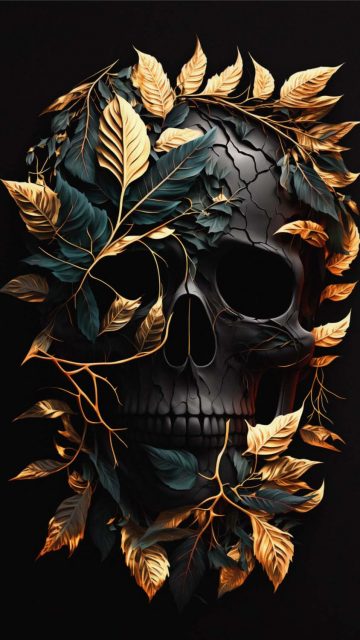 Golden Leaf Skull iPhone Wallpaper HD