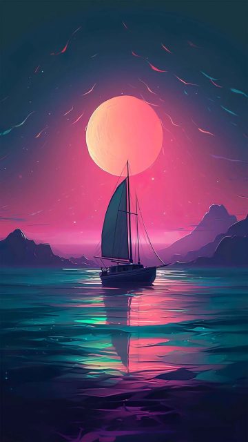 Moon Night Boat iPhone Wallpaper HD