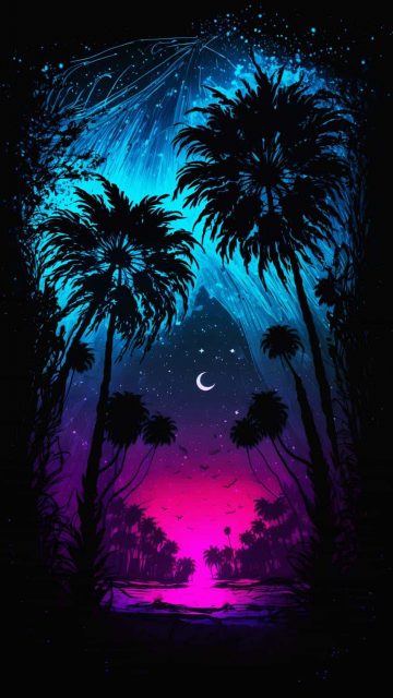 Palm Tree Night iPhone Wallpaper HD