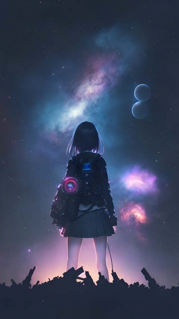 Anime Girl Space Watching iPhone Wallpaper 4K