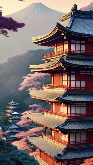 Fuji Temple iPhone Wallpaper 4K