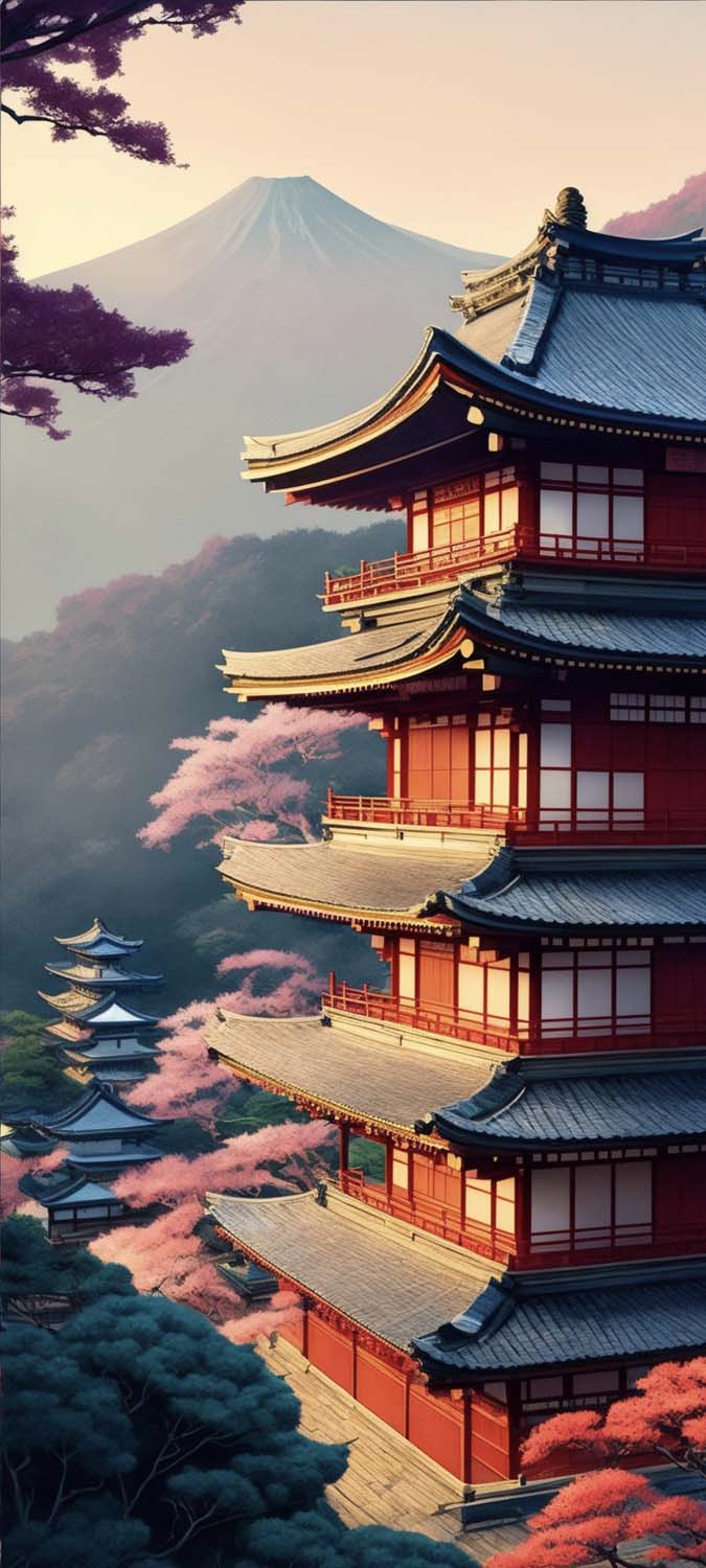 Fuji Temple iPhone Wallpaper 4K