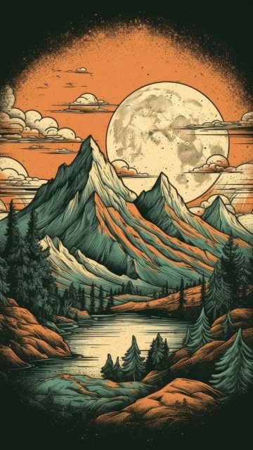 Moon Mountain Scene iPhone Wallpaper HD