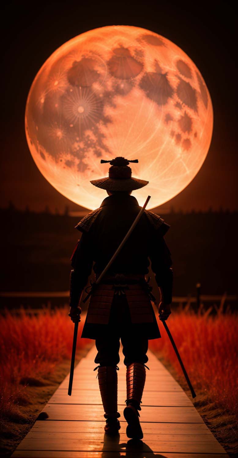 Moon Samurai iPhone Wallpaper 4K