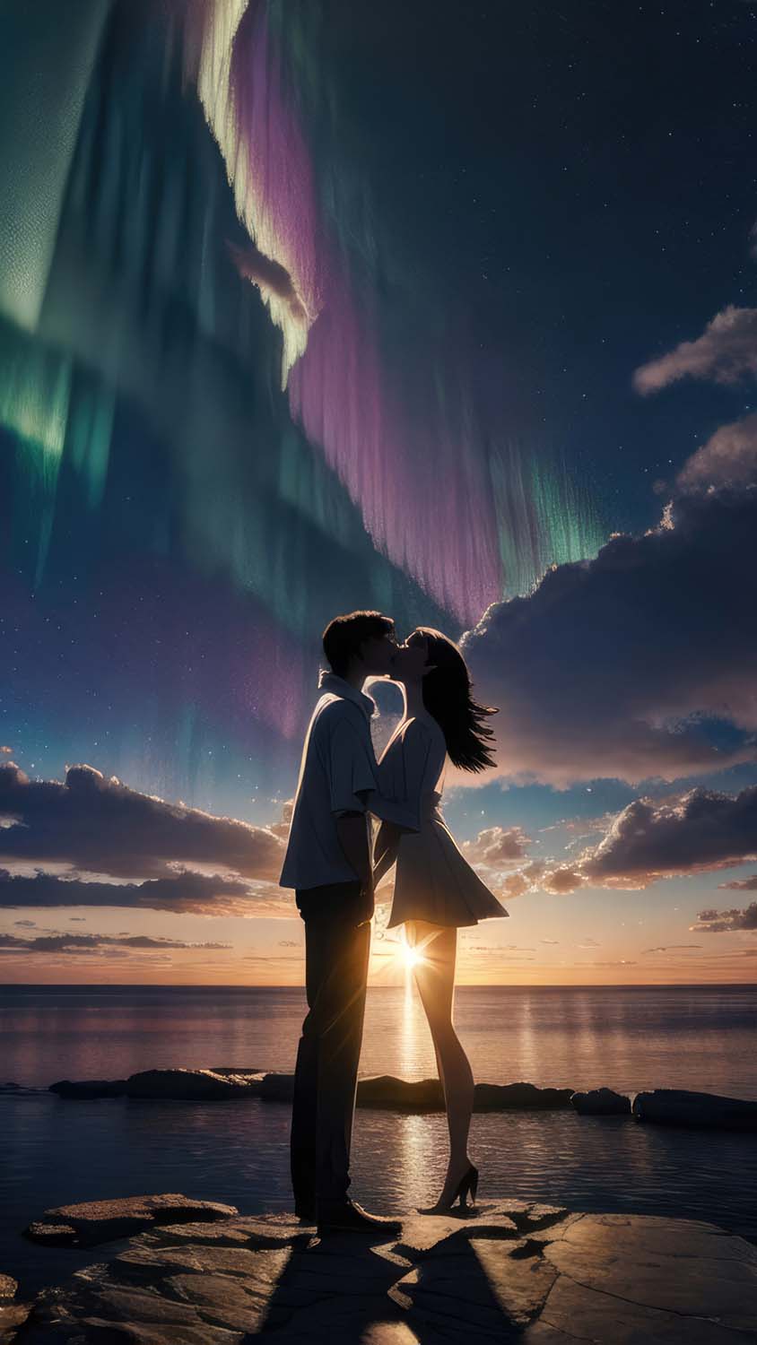 Northern Lights Couple iPhone Wallpaper HD