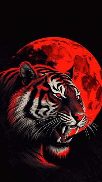 Red Moon Tiger iPhone Wallpaper 4K