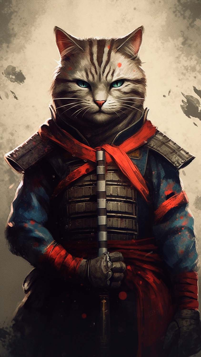 Samurai Cat iPhone Wallpaper 4K