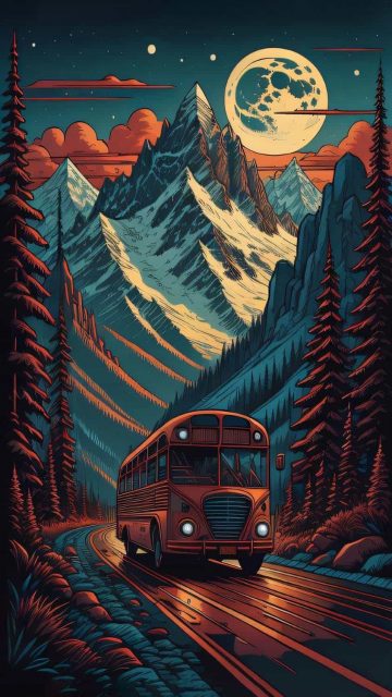 School Bus Ai Painting iPhone Wallpaper 4K