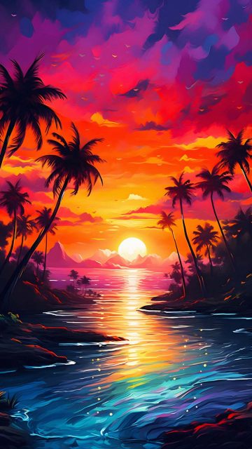 Sunset Palm Beach iPhone Wallpaper HD