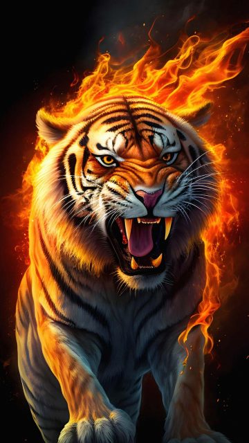 Tiger on Fire iPhone Wallpaper 4K