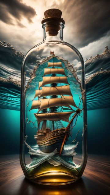 Underwater Ship Glass Jar iPhone Wallpaper HD