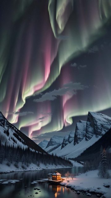 Aurora Mountains iPhone Wallpaper 4K