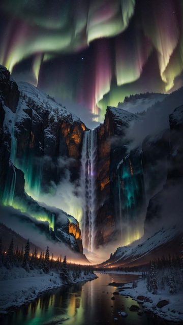 Aurora Waterfall iPhone Wallpaper 4K