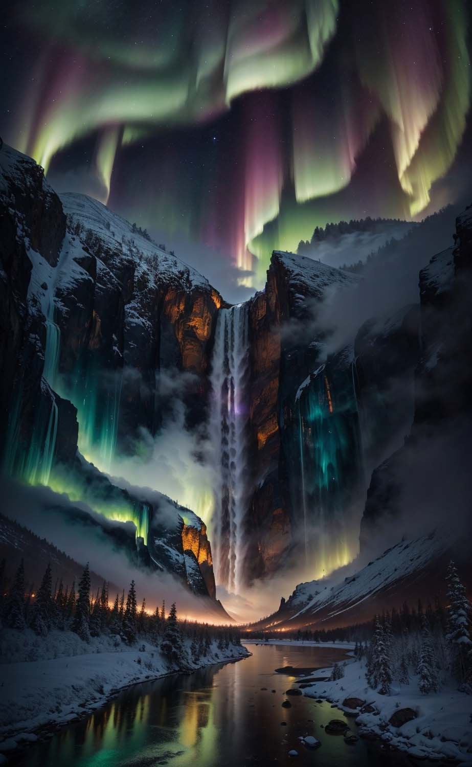 Aurora Waterfall iPhone Wallpaper 4K