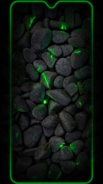 Black Stones Green Neon Light iPhone Wallpaper 4K