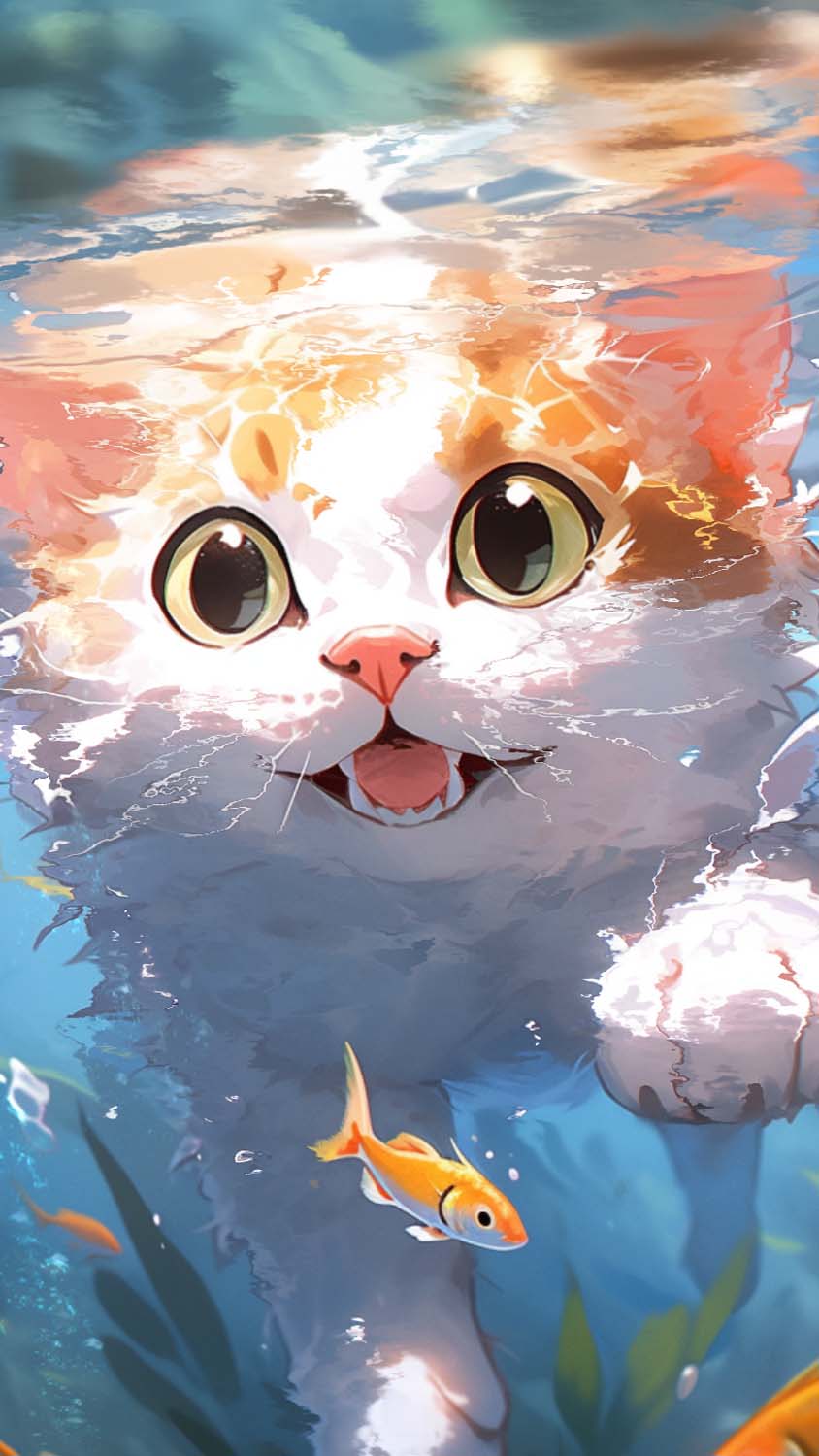 Cat in Water iPhone Wallpaper 4K