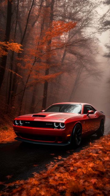 Dodge Challenger Autumn iPhone Wallpaper 4K