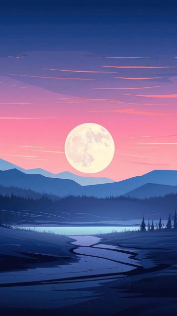 Evening Landscape in minimalist style iPhone Wallpaper 4K
