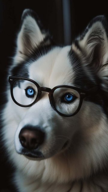 Husky with Glasses iPhone Wallpaper 4K