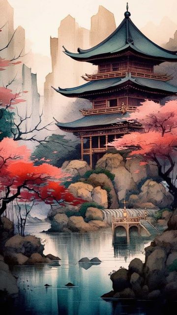 Japan Temple Art iPhone Wallpaper 4K