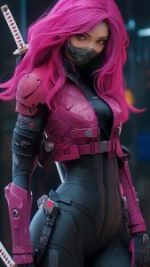 Katana Girl Pink Hairs iPhone Wallpaper 4K