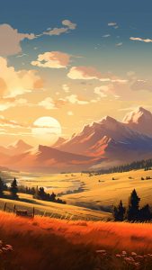 Landscape Mountains Sunset Art iPhone Wallpaper 4K