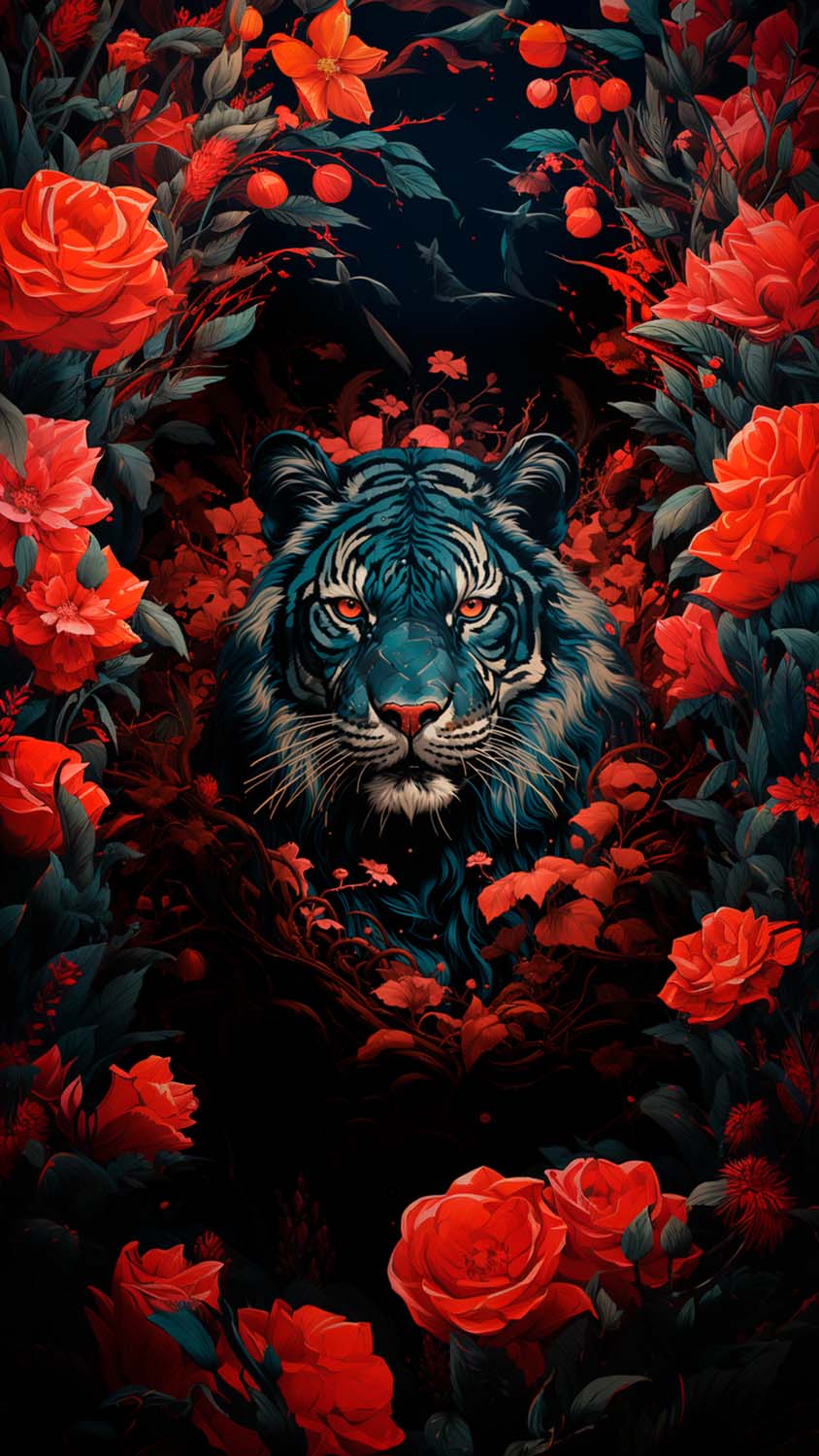 Lion and Roses iPhone Wallpaper 4K
