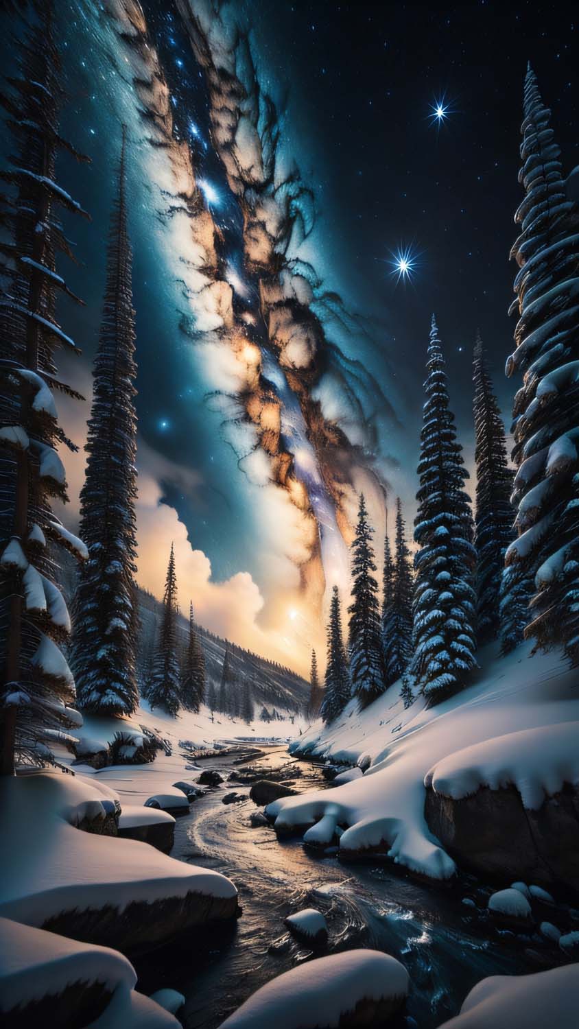 Milky Way View Snow Night iPhone Wallpaper 4K