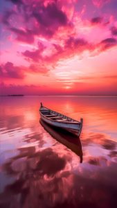 Mini Boat Sunset Lake iPhone Wallpaper 4K