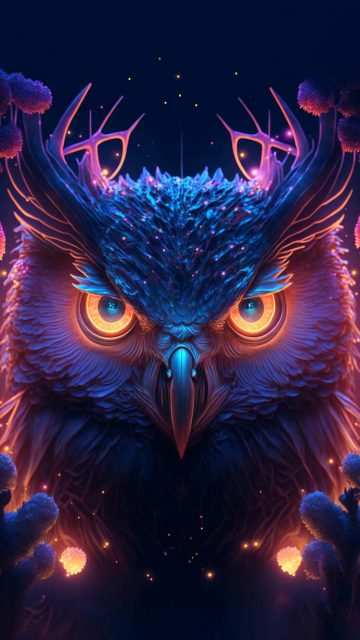 Neon Owl iPhone Wallpaper 4K