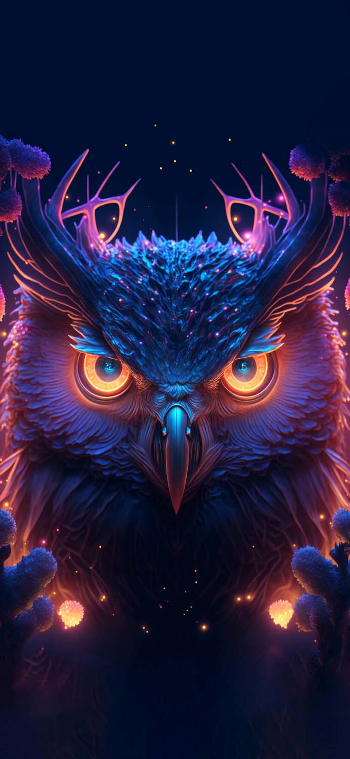 Neon Owl iPhone Wallpaper 4K