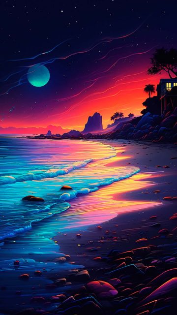 Night Beach iPhone Wallpaper 4K
