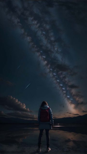 Night Sky and Girl iPhone Wallpaper 4K