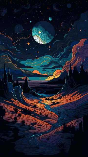 Night Views Painting iPhone Wallpaper 4K