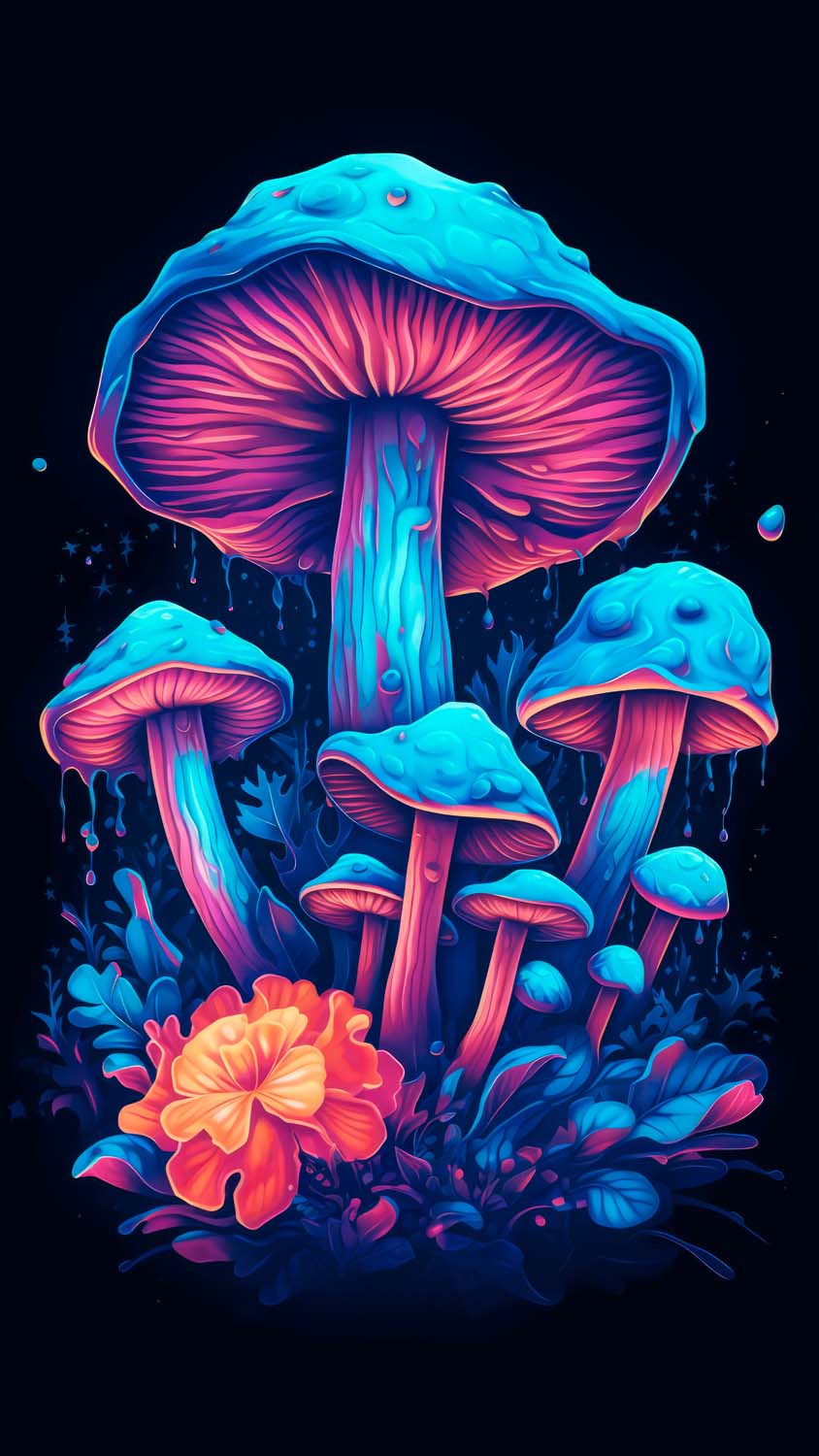 Colorful glowing mushrooms  rMobileWallpaper