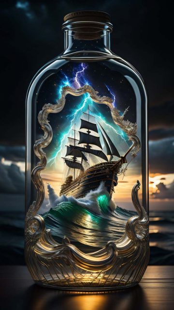 Ocean Ship in Glass Jar iPhone Wallpaper 4K