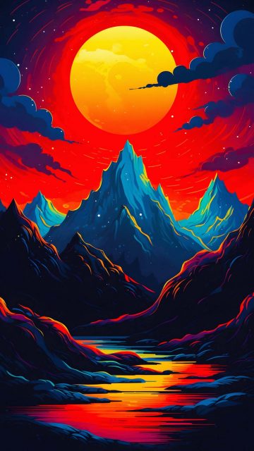 Sun Over Mountains Art iPhone Wallpaper 4K