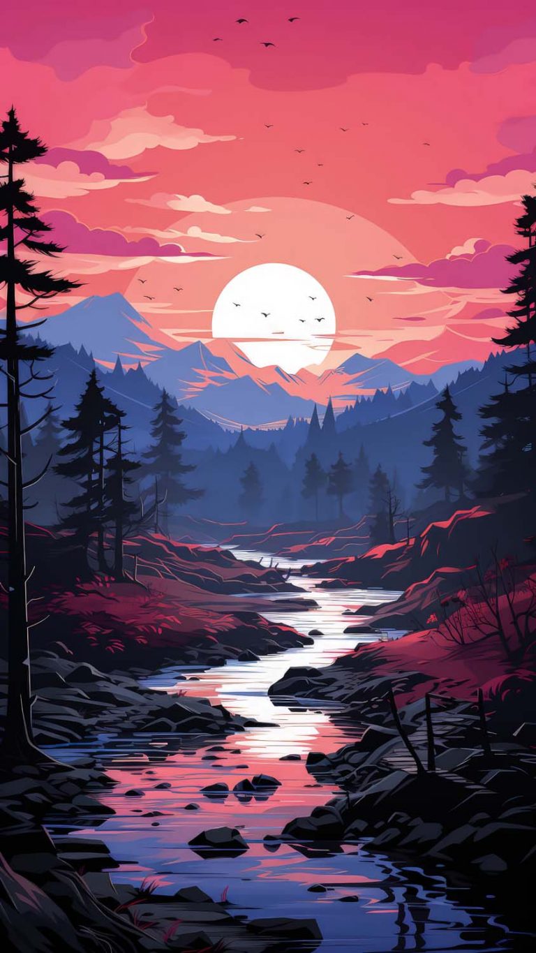 Sunset Mountains River Landscape iPhone Wallpaper 4K - iPhone Wallpapers