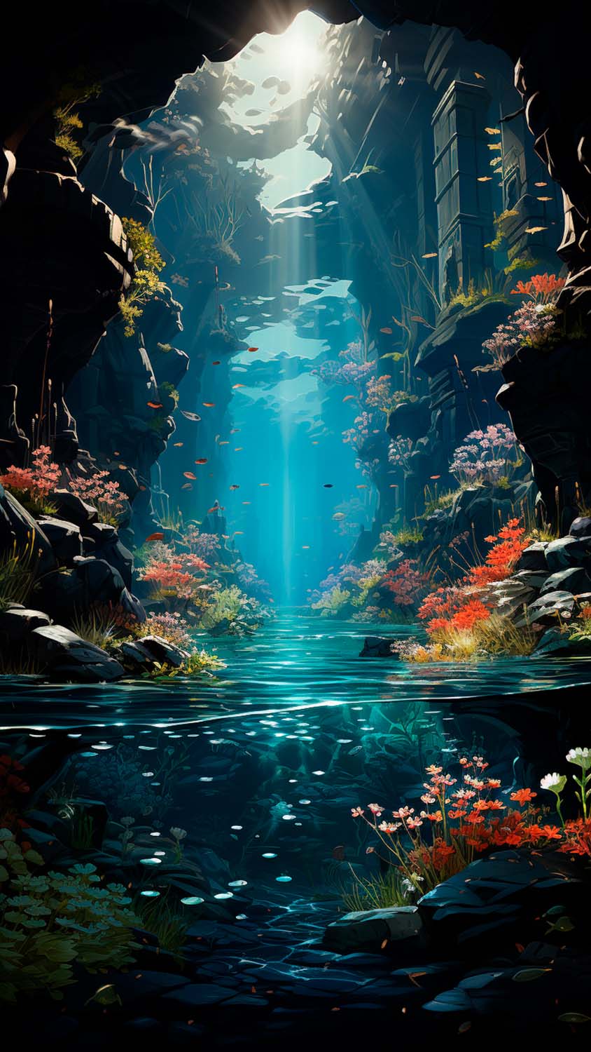 Underwater Cave iPhone Wallpaper 4K