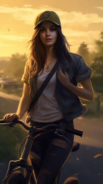 Bicycle Girl iPhone Wallpaper 4K