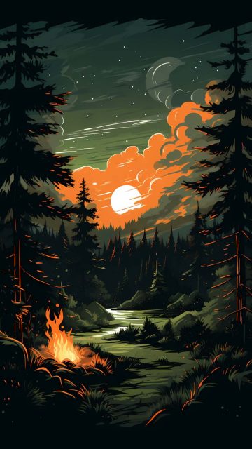 Bonfire Forest Evening iPhone Wallpaper 4K