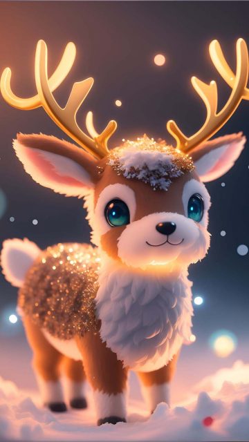 Christmas Baby Deer iPhone Wallpaper 4K