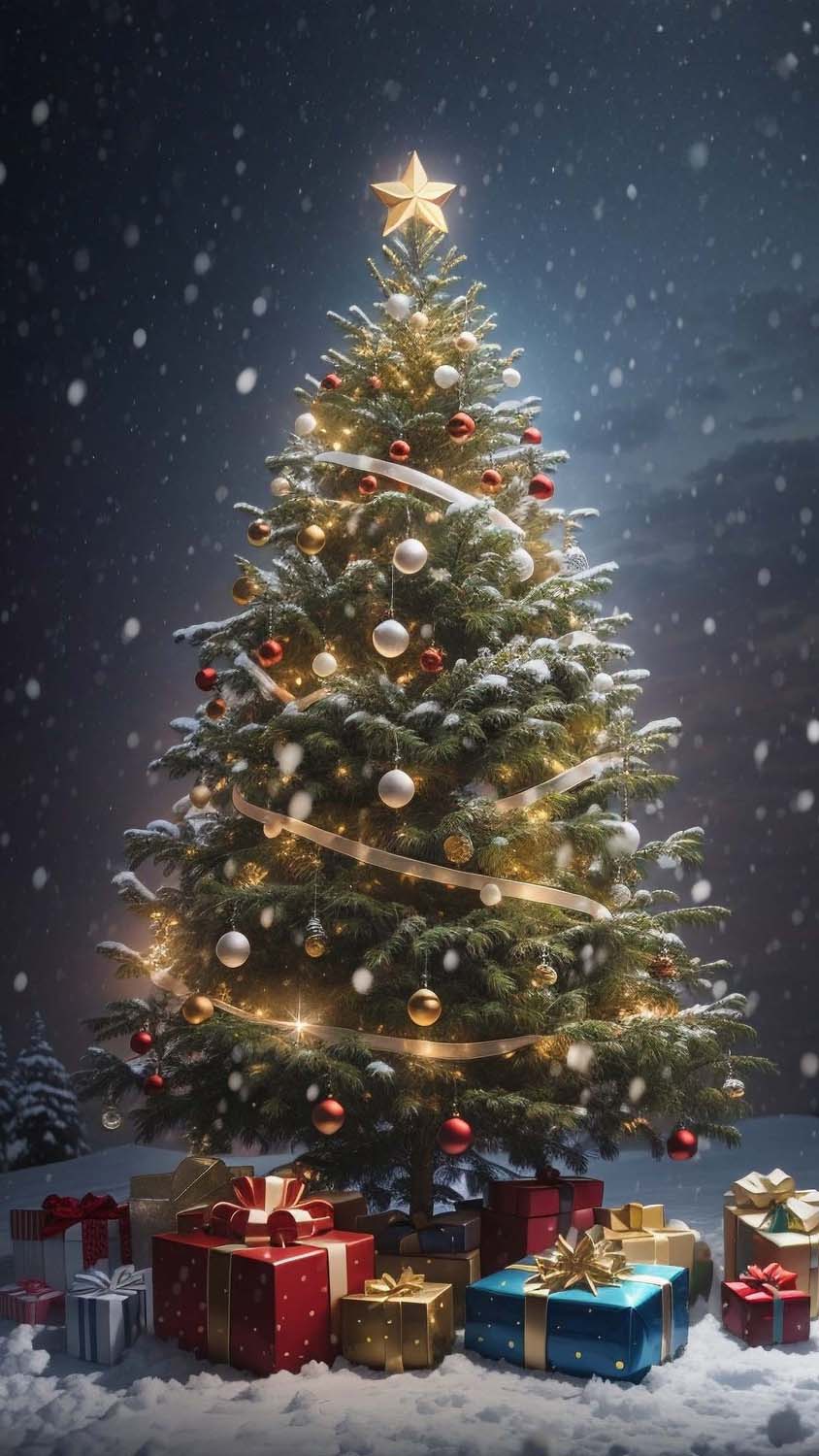 Christmas Tree Gifts iPhone Wallpaper 4K