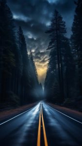 Cloudy Mist Road iPhone Wallpaper 4K