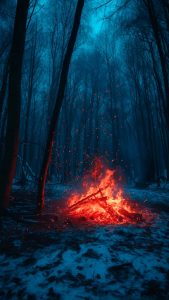 Ice Forest Bonfire iPhone Wallpaper 4K