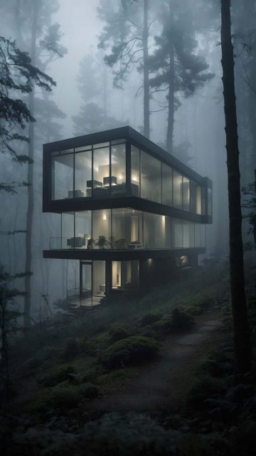 Modern Architecture House in Forest iPhone Wallpaper 4K