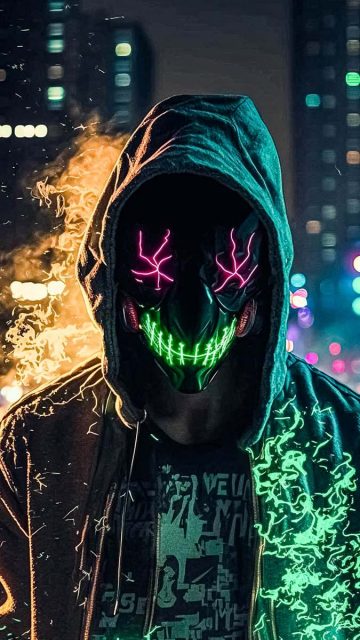 Neon Mask Hoodie iPhone Wallpaper 4K