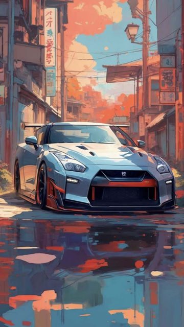 Nissan GTR Art iPhone Wallpaper 4K