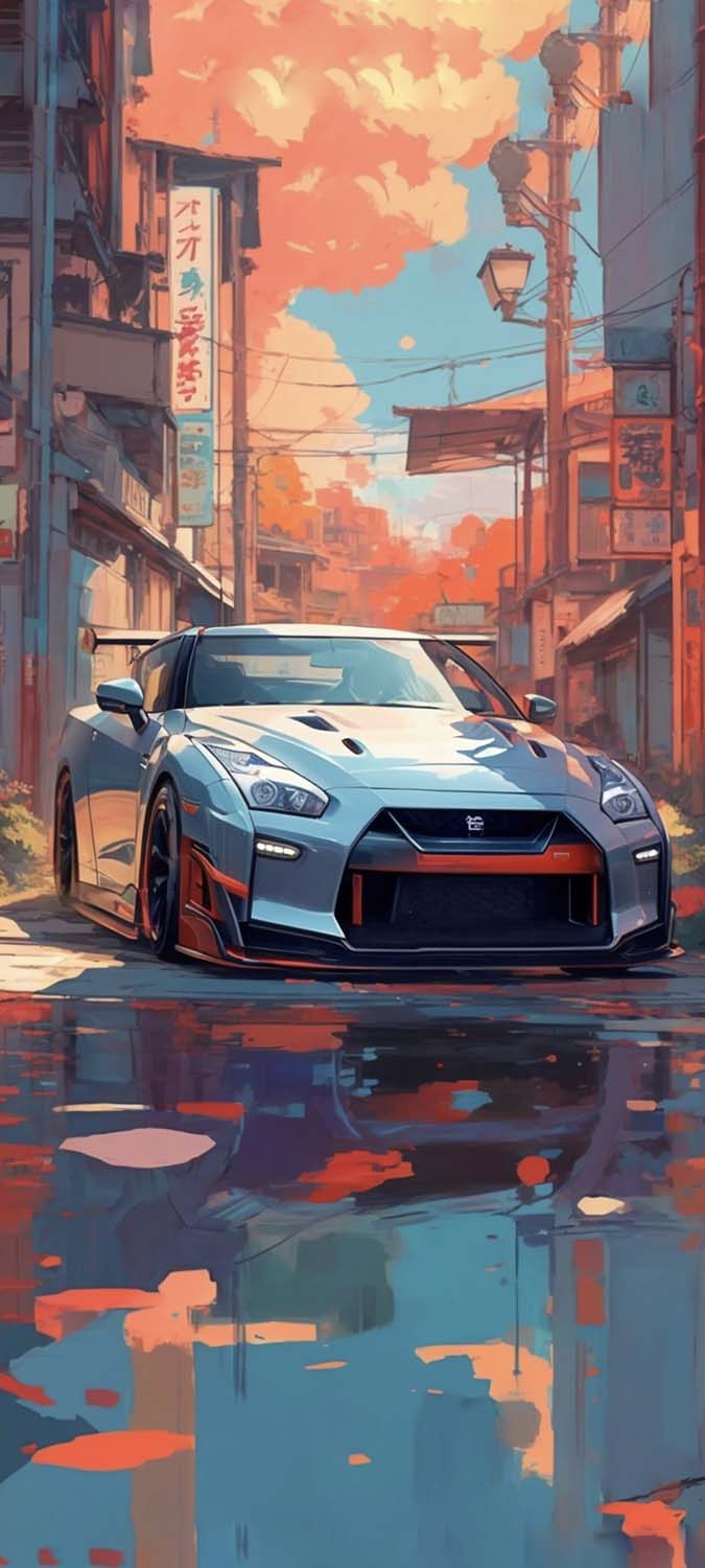 Nissan GTR Art iPhone Wallpaper 4K